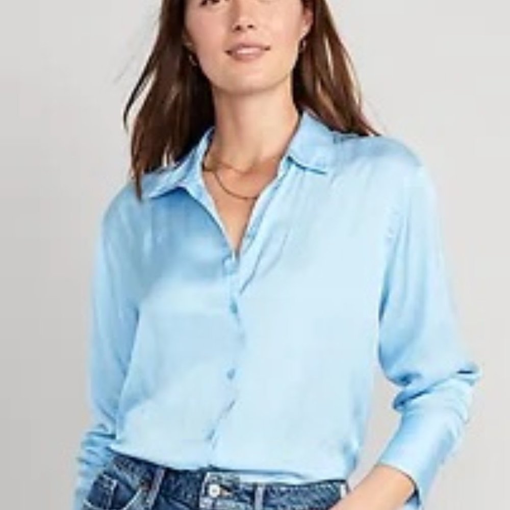 Old Navy Satin Boyfriend Shirt for Women (Harbor)
